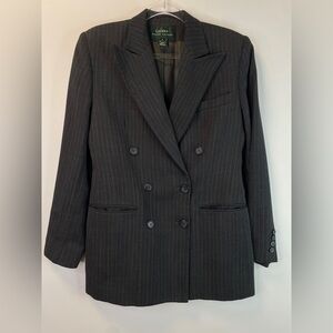 Vtg Lauren Ralph Lauren Double Breasted Gray Pinstripe Blazer Made in USA